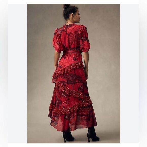 Large Farm Rio Short-Sleeve Printed Ruffled Midi Dress by Anthropologie - Picture 2 of 7